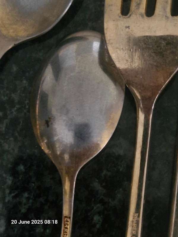 SET OF 24KT GOLD PLATED CAKE FORKS STILL IN BOX + USED 24KT GOLD SPOONS, FORKS AND TEASPOONS
