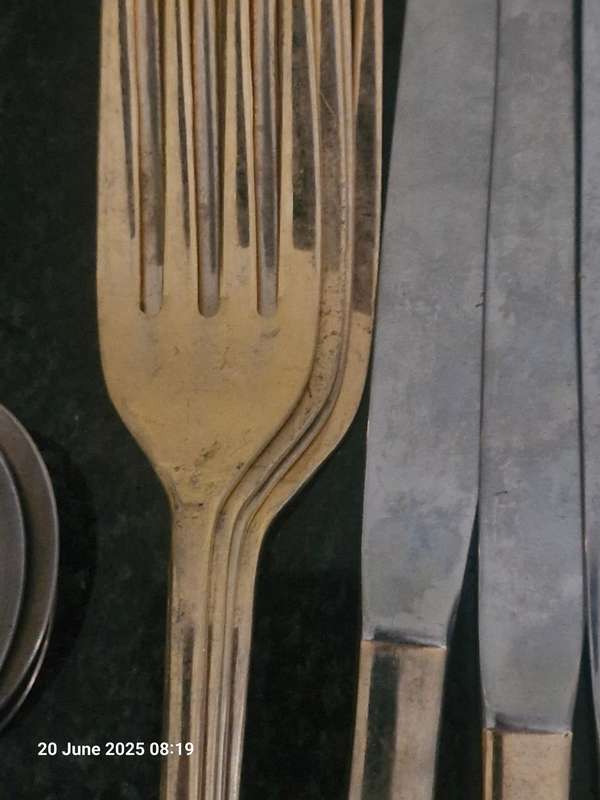 SET OF 24KT GOLD PLATED CAKE FORKS STILL IN BOX + USED 24KT GOLD SPOONS, FORKS AND TEASPOONS