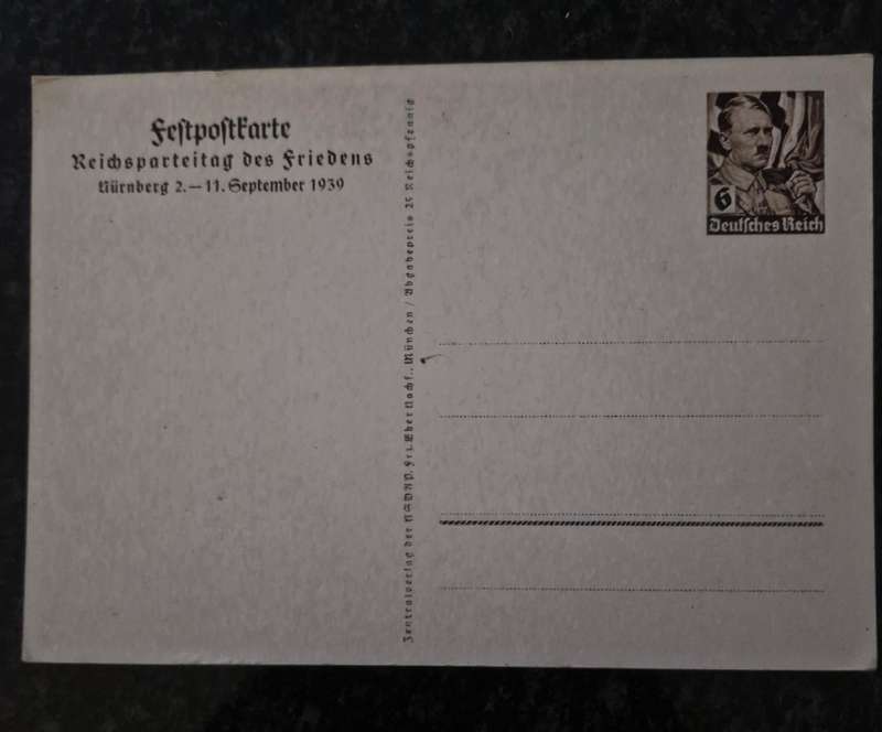 Nazi Nuremberg Rally of Peace 2-11 Sept 1939 Commemorative Postcard - Relisted due to non-payment