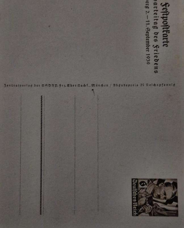 Nazi Nuremberg Rally of Peace 2-11 Sept 1939 Commemorative Postcard - Relisted due to non-payment