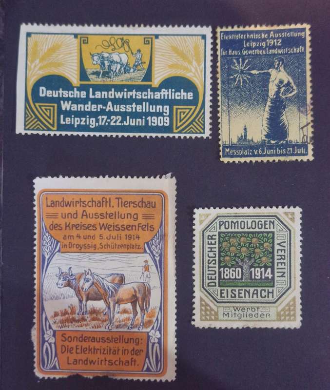 RARE SELECTION OF 8 GERMAN CINDERELLA EXHIBITION STAMPS 1909 - 1914 -INC SILVER MEDAL STAMP