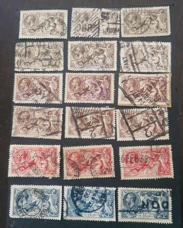 WOW - A selection of 18 x King George V Seahorse stamps.  2/6, 5 and 10 shillings various years