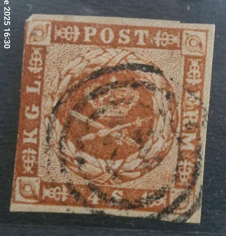 1854 Danish 4 skilling 2nd stamp of 2 listed - Dotted backround (different shade to the 1st stamp)