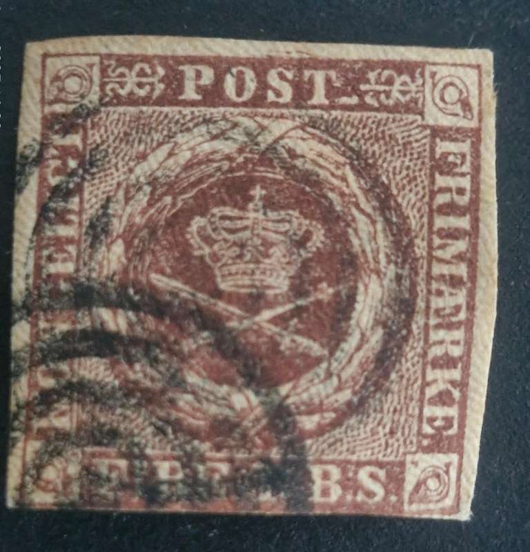 1853 Danish 4 RBS stamp - Dotted backround with Rootprint
