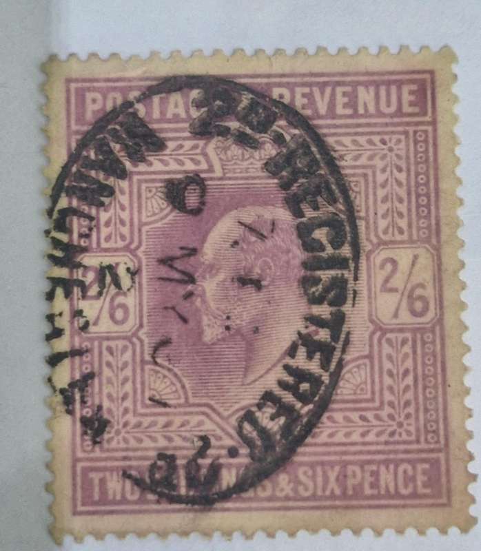 1902 King Edward VII 2/6 shilling used stamp - 1911 Nice Registered mail cancellation