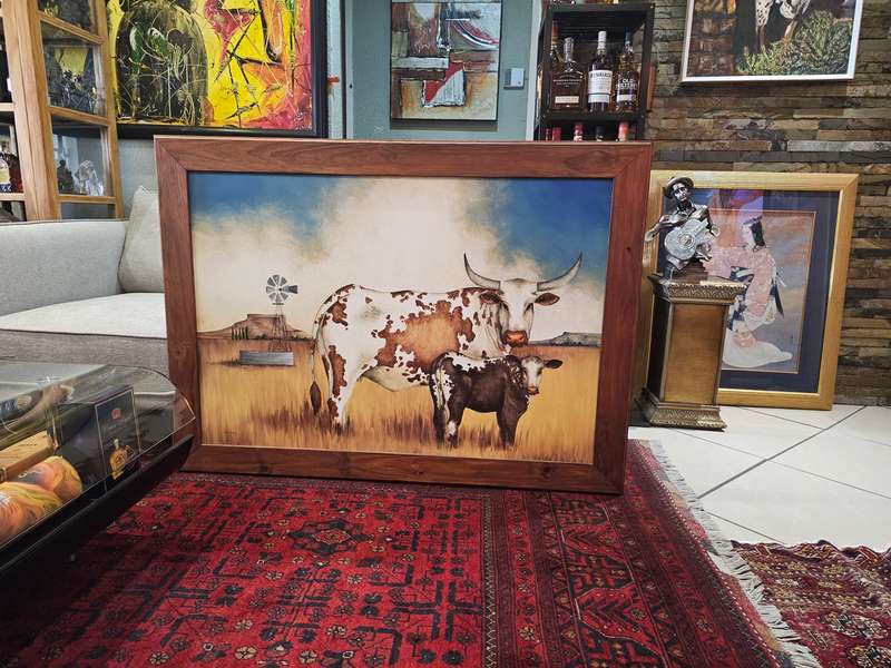 Large Nguni Mother and Calf Framed Painting