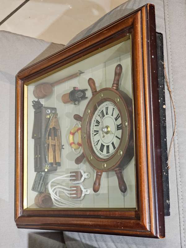 Ship Wheel Framed Clock