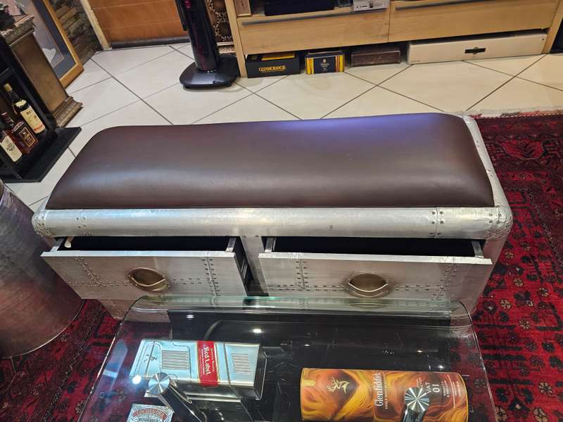 Aviator Style 2 Drawer Aluminium Bench