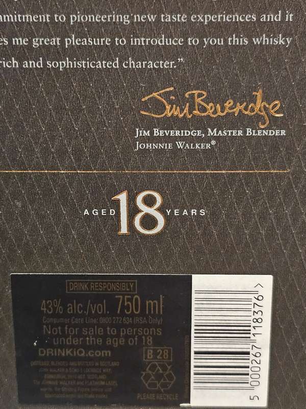 Johnnie Walker Platinum Label 18 Year Whisky