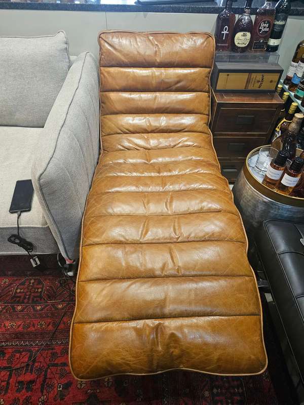 Lounger Chair - Stainless Steel and Brown Leather