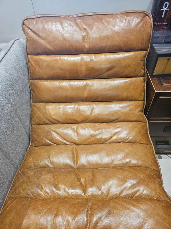 Lounger Chair - Stainless Steel and Brown Leather