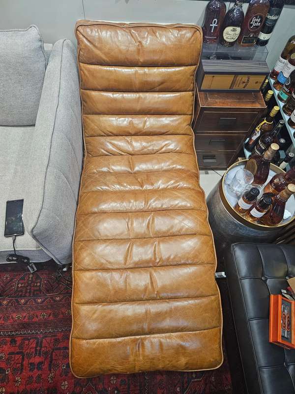 Lounger Chair - Stainless Steel and Brown Leather