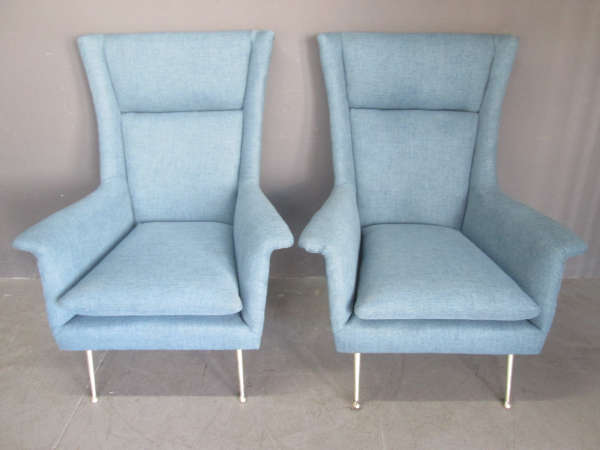 2x Blue Retro Style Upholstered Occasional Chairs