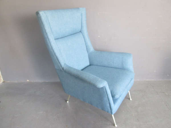 2x Blue Retro Style Upholstered Occasional Chairs