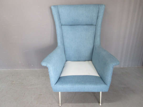 2x Blue Retro Style Upholstered Occasional Chairs