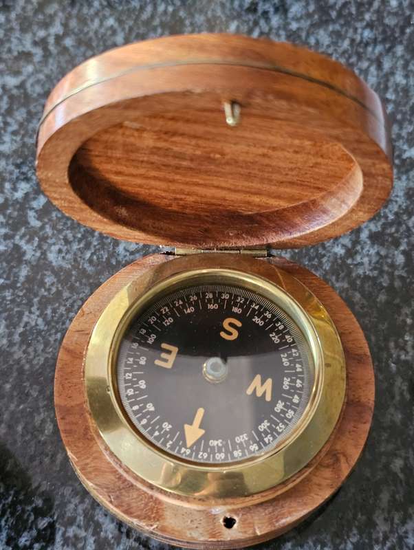 Antique Brass and Wood Stanley Telescope and Compass