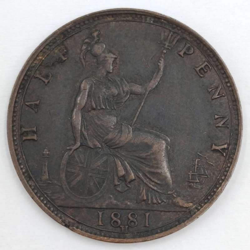 1881 Great Britain Half Penny - "H" mintmark - XF