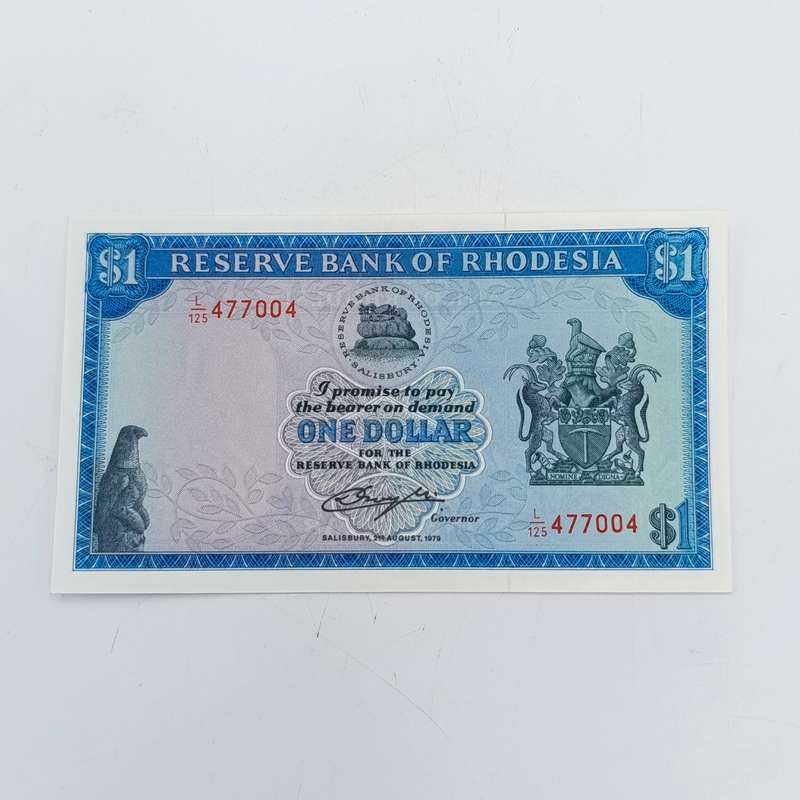 Rhodesia one dollar banknotes 2 August 1979 uncirculated consecutive lot of 4 notes