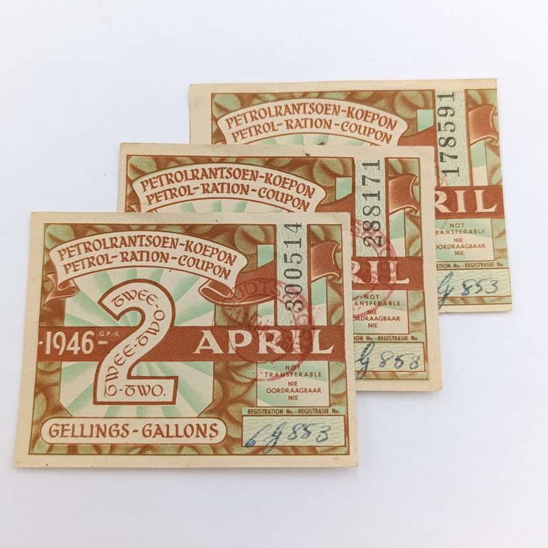 Lot of 3 different 1946 petrol coupons one golden miscut