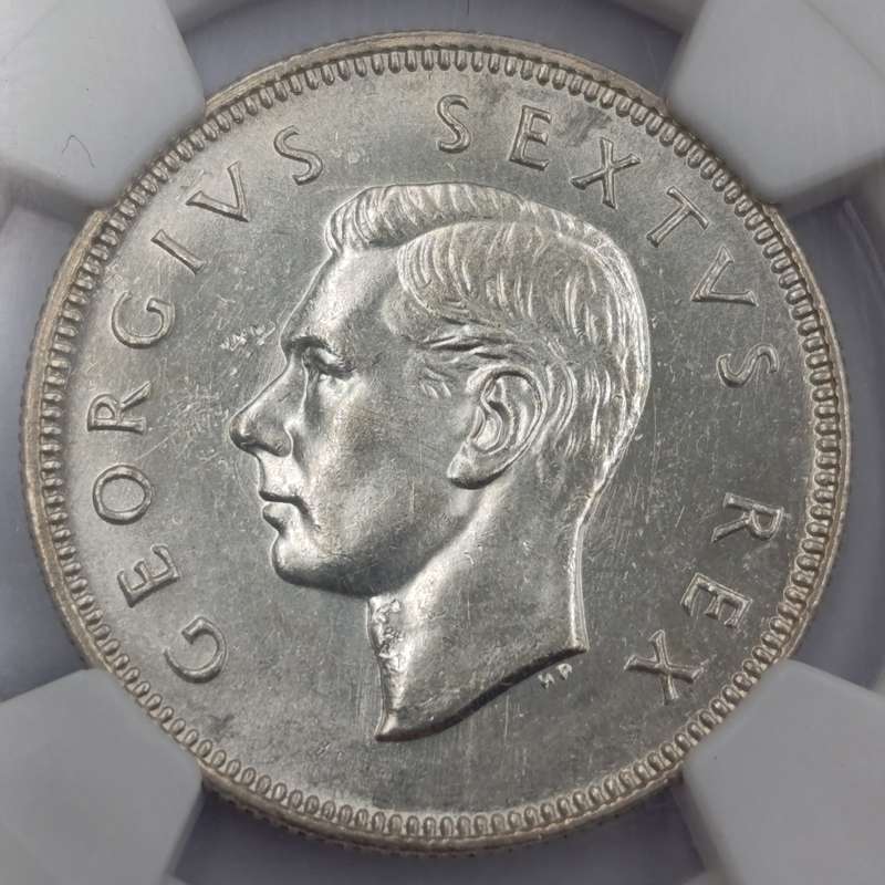 1949 SA Union 2 shilling graded MS62 by NGC