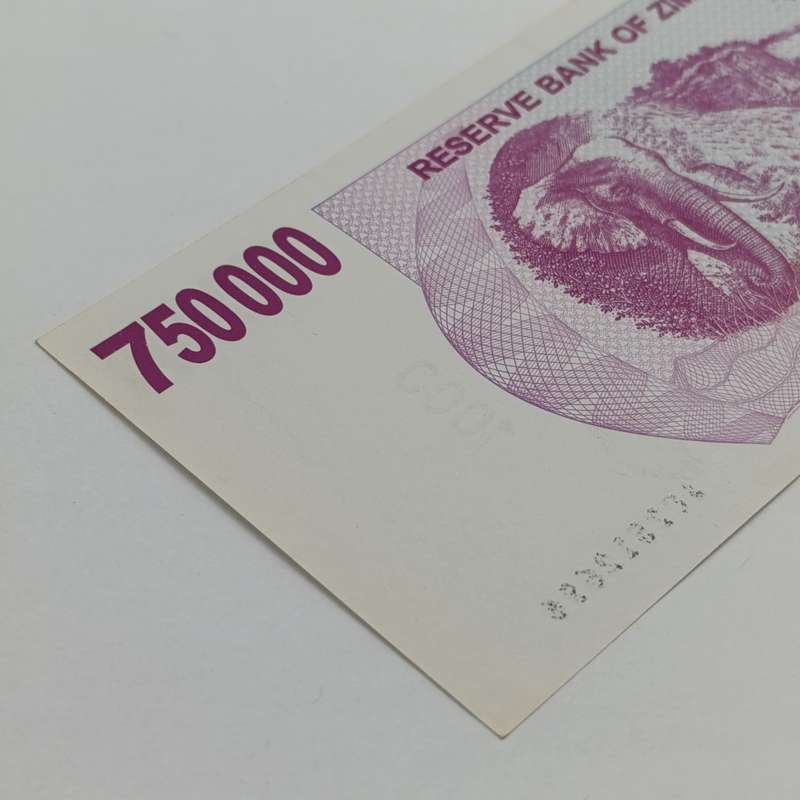 Zimbabwe 2007 issue bearer cheques 750 000 dollars - Double thick printing of serial numbers