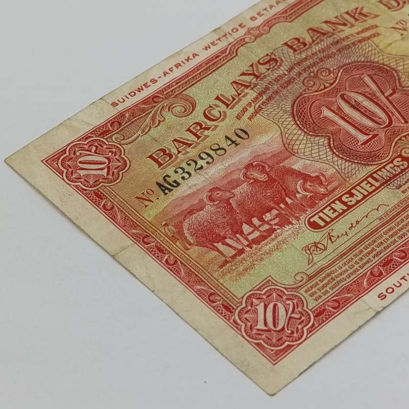 South West Africa Barclays Bank Ten Sjielings banknote