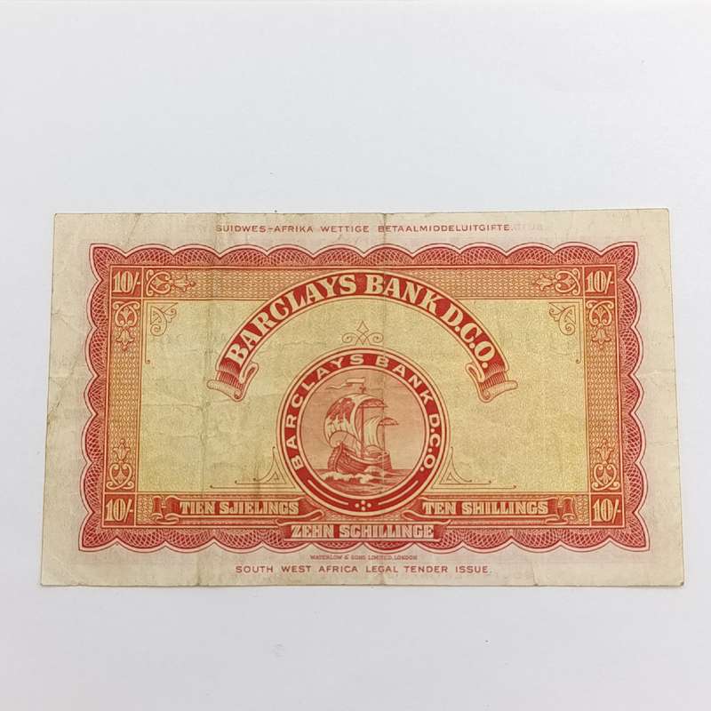 South West Africa Barclays Bank Ten Sjielings banknote