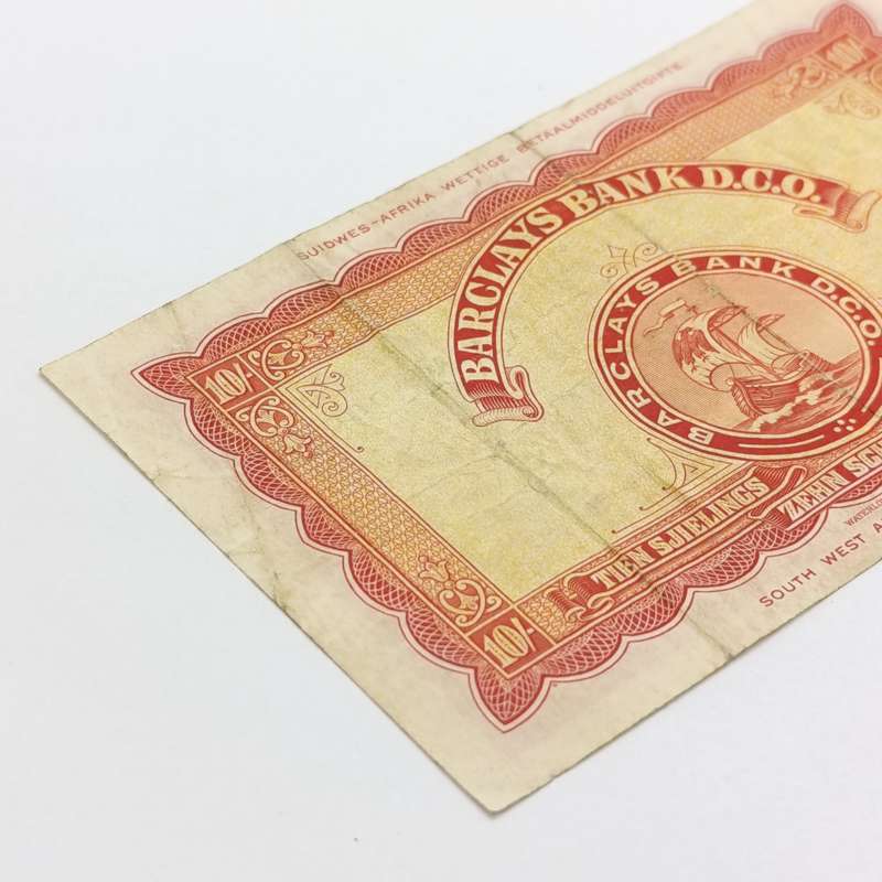 South West Africa Barclays Bank Ten Sjielings banknote