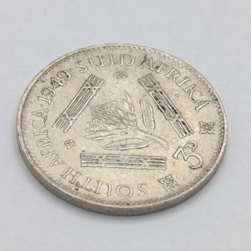 South Africa 1949 3d tickey - cracked die both sides