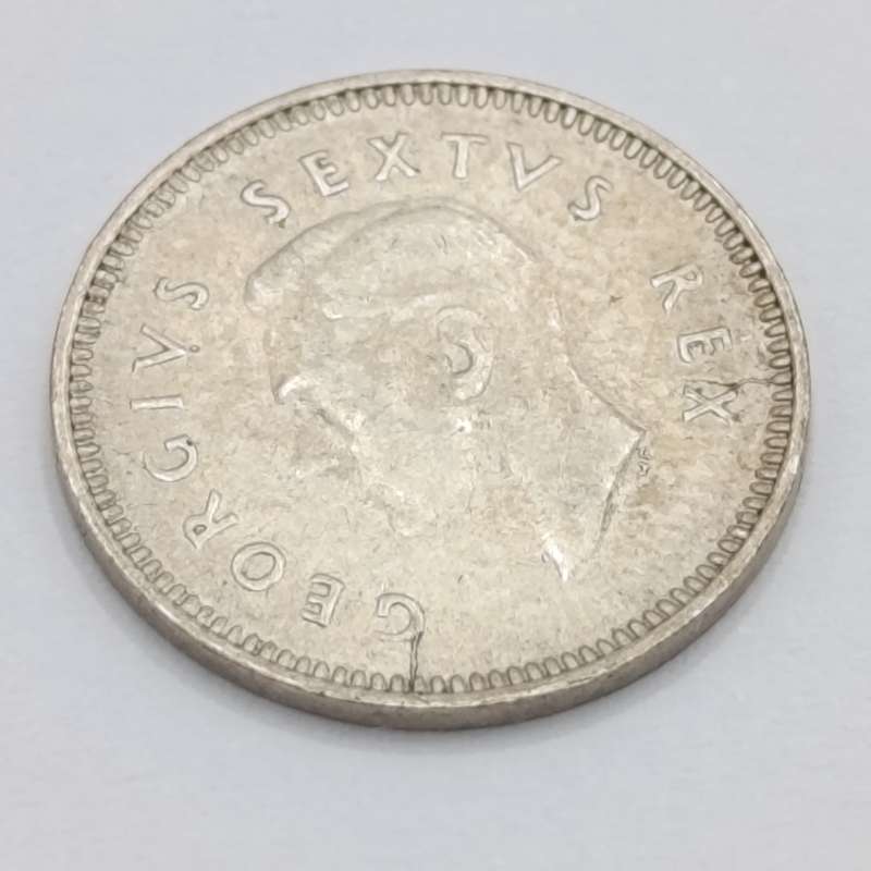 South Africa 1949 3d tickey - cracked die both sides