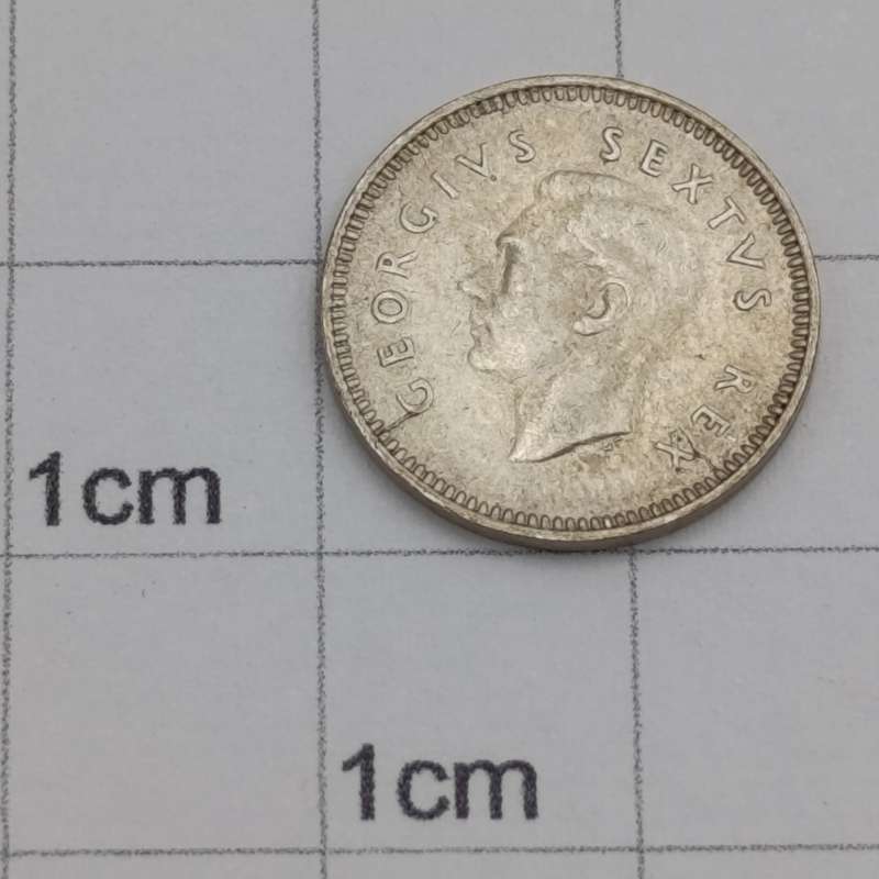 South Africa 1949 3d tickey - cracked die both sides