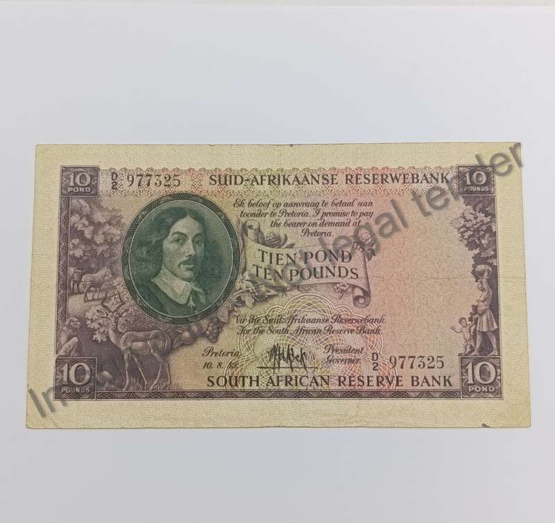 MH de Kock Banknote Ten Pounds 1955 EF