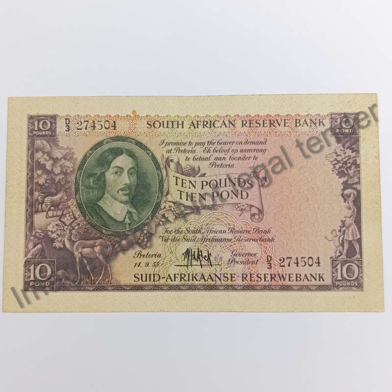 MH de Kock Banknote Ten Pounds 1955 AU