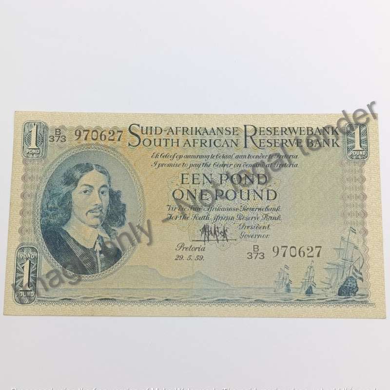 MH de Kock Banknote one pound - 1959 uncirculated - very slight crease