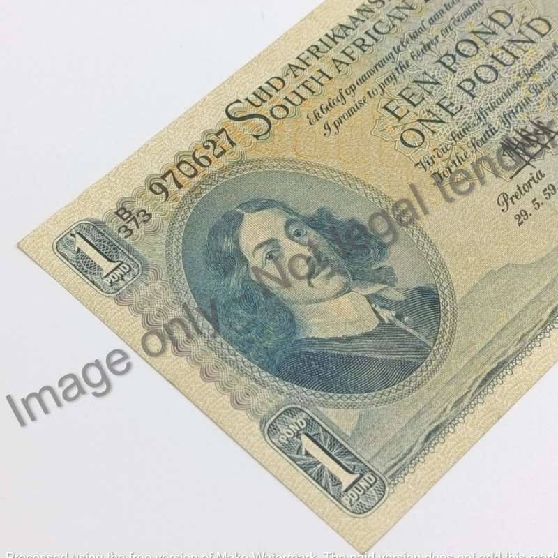 MH de Kock Banknote one pound - 1959 uncirculated - very slight crease