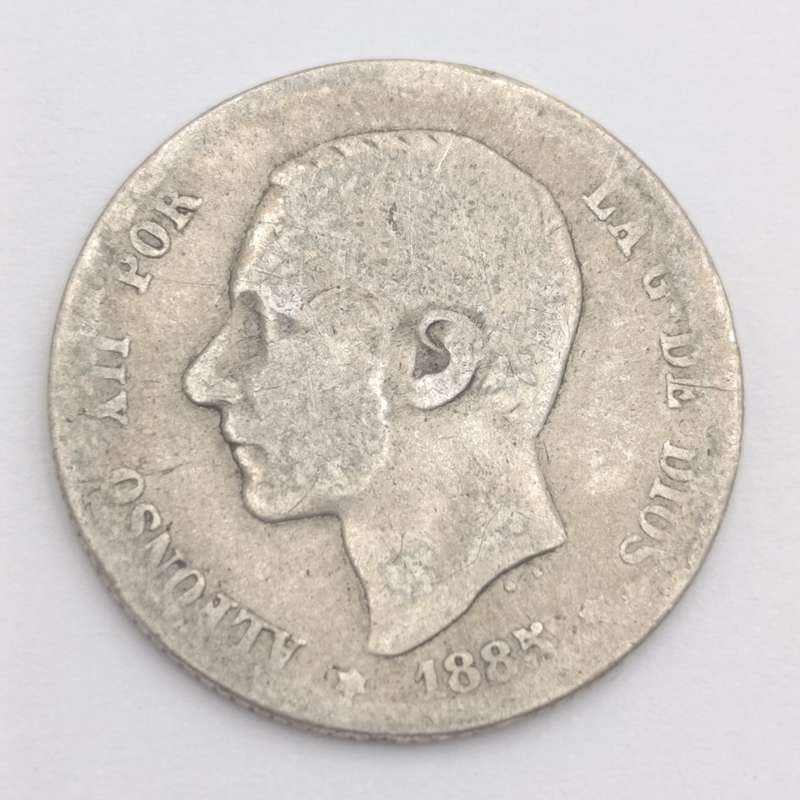 Spain 1885 peseta silver - well used