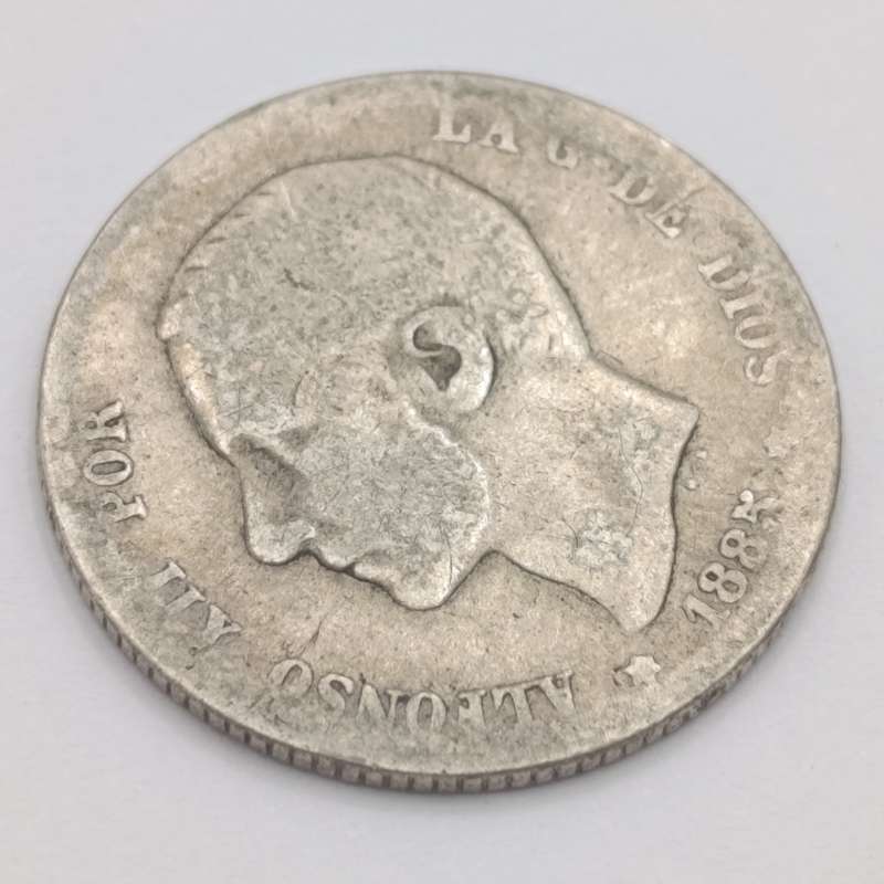 Spain 1885 peseta silver - well used
