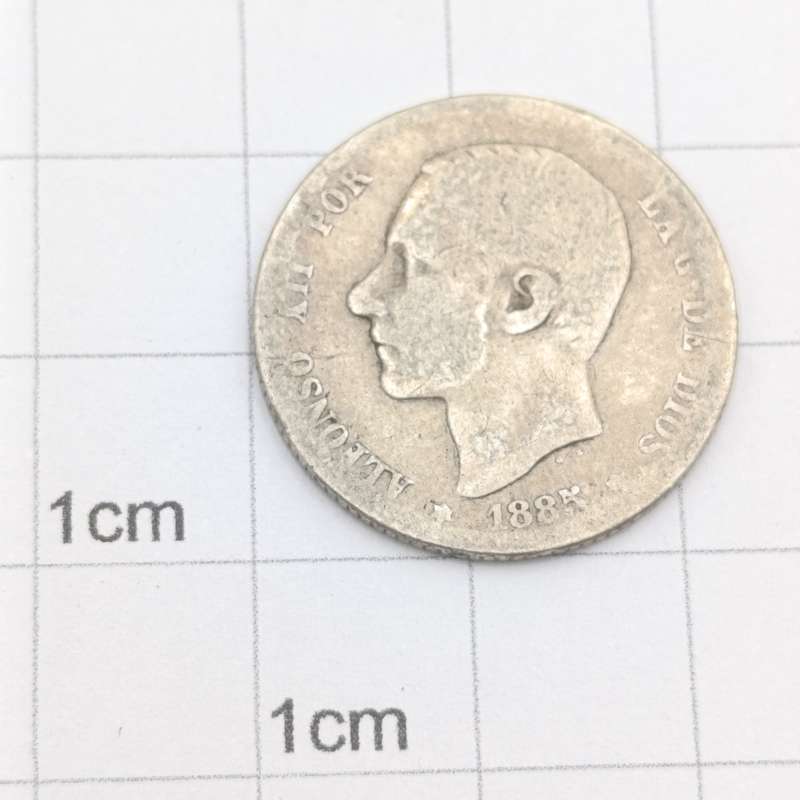 Spain 1885 peseta silver - well used