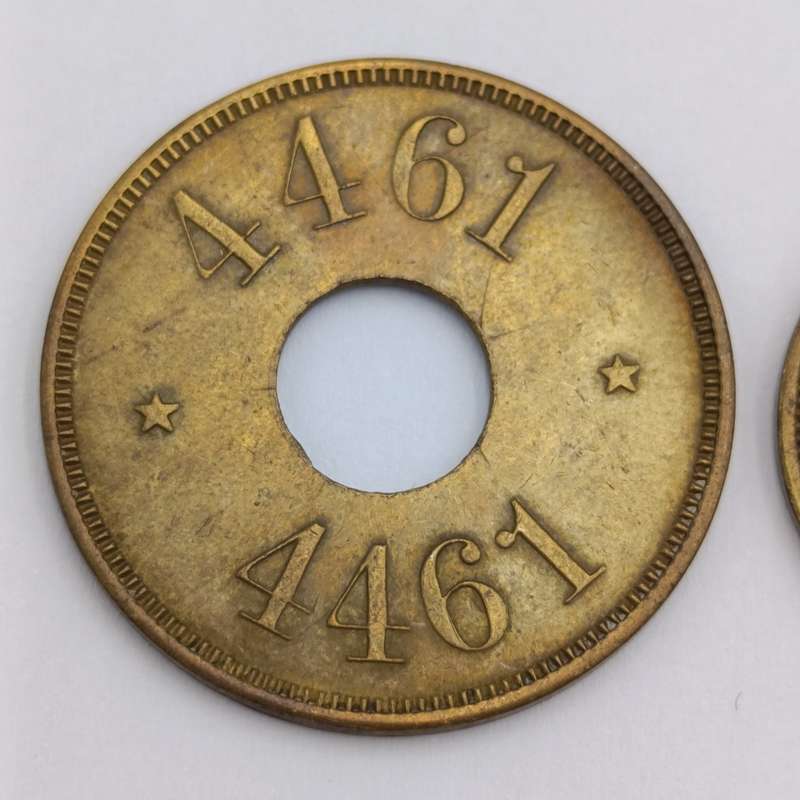 Lot of 4 different tokens 4461 large, 4460 medium, 4462 small (nickel & brass)