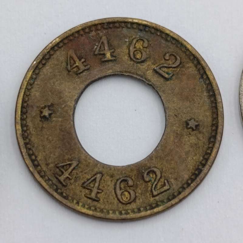 Lot of 4 different tokens 4461 large, 4460 medium, 4462 small (nickel & brass)