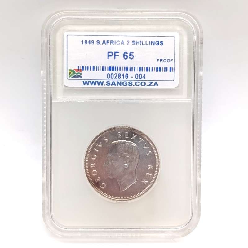 1949 South Africa Proof 2 shilling - mintage only 800 Graded proof 65