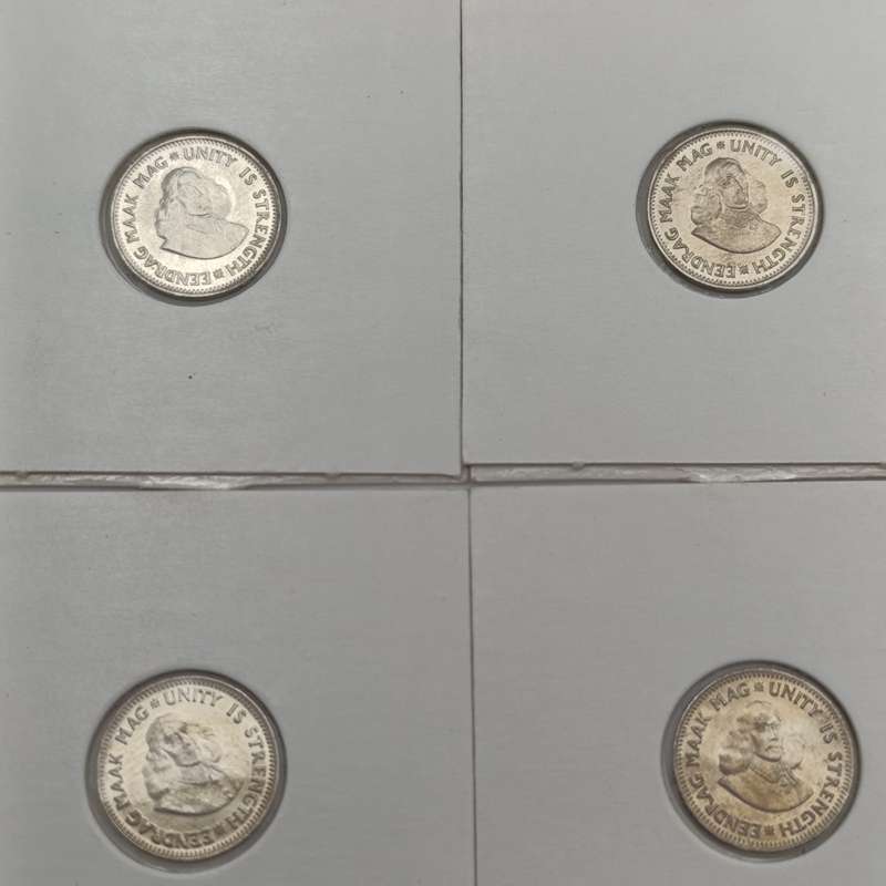 Set of RSA 1961 to 1964 silver 2 1/2 cent tickeys - uncirculated
