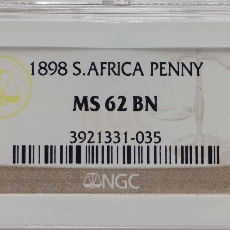 1898 ZAR Kruger Penny graded MS62 BN by NGC