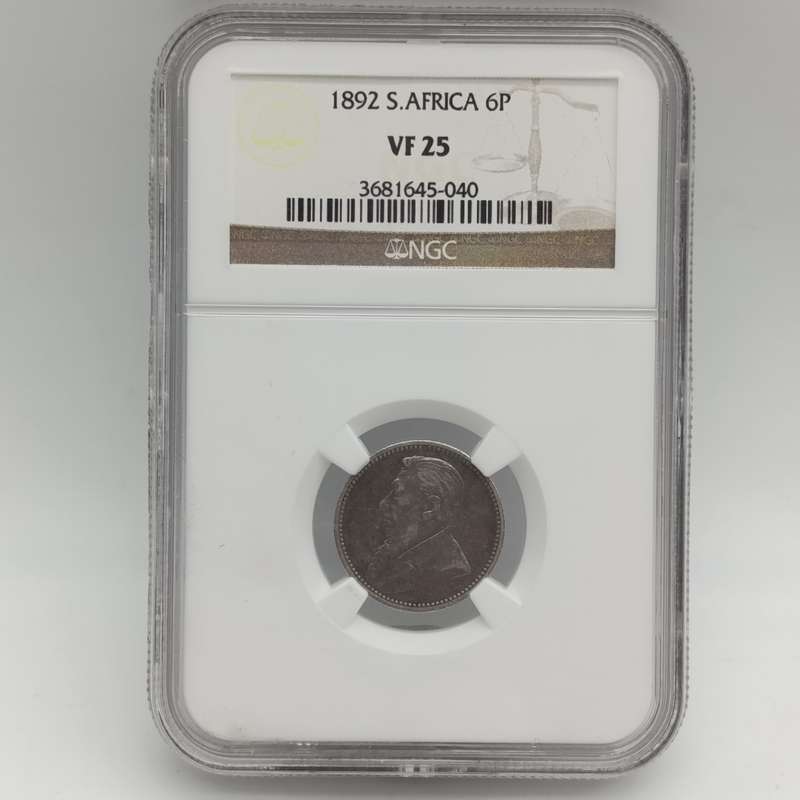 1892 ZAR Kruger silver sixpence graded VF25 by NGC
