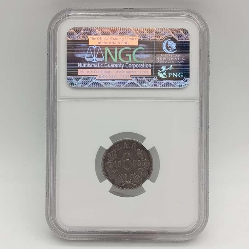 1892 ZAR Kruger silver sixpence graded VF25 by NGC