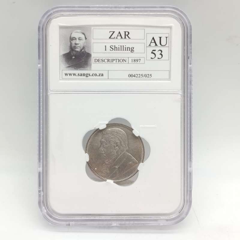 1897 ZAR Kruger silver one shilling graded AU53 by SANGS