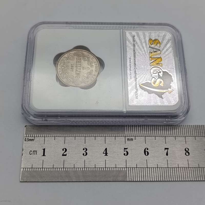 1897 ZAR Kruger silver one shilling graded AU53 by SANGS