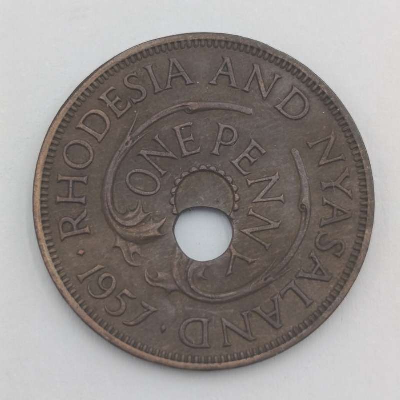 Rhodesia & Nyasaland 1953 Penny with error offset center punch