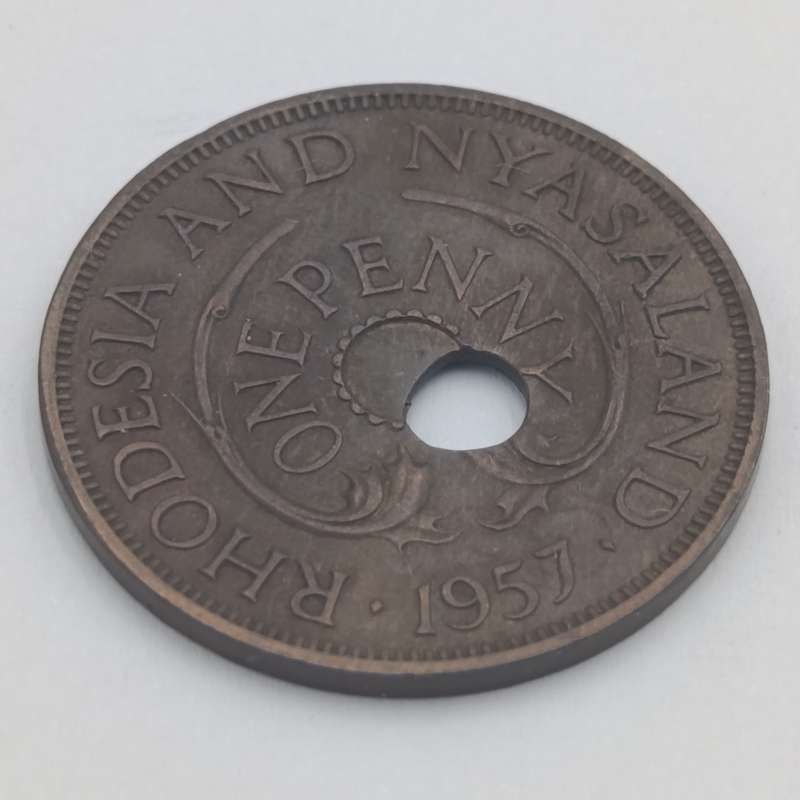 Rhodesia & Nyasaland 1953 Penny with error offset center punch