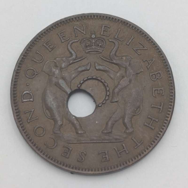 Rhodesia & Nyasaland 1953 Penny with error offset center punch